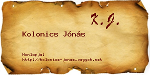 Kolonics Jónás névjegykártya